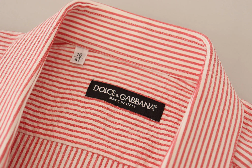Dolce & Gabbana Red White Striped Cotton Short Sleeve Shirt - Zeiniez