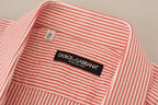 Dolce & Gabbana Red White Striped Cotton Short Sleeve Shirt - Zeiniez