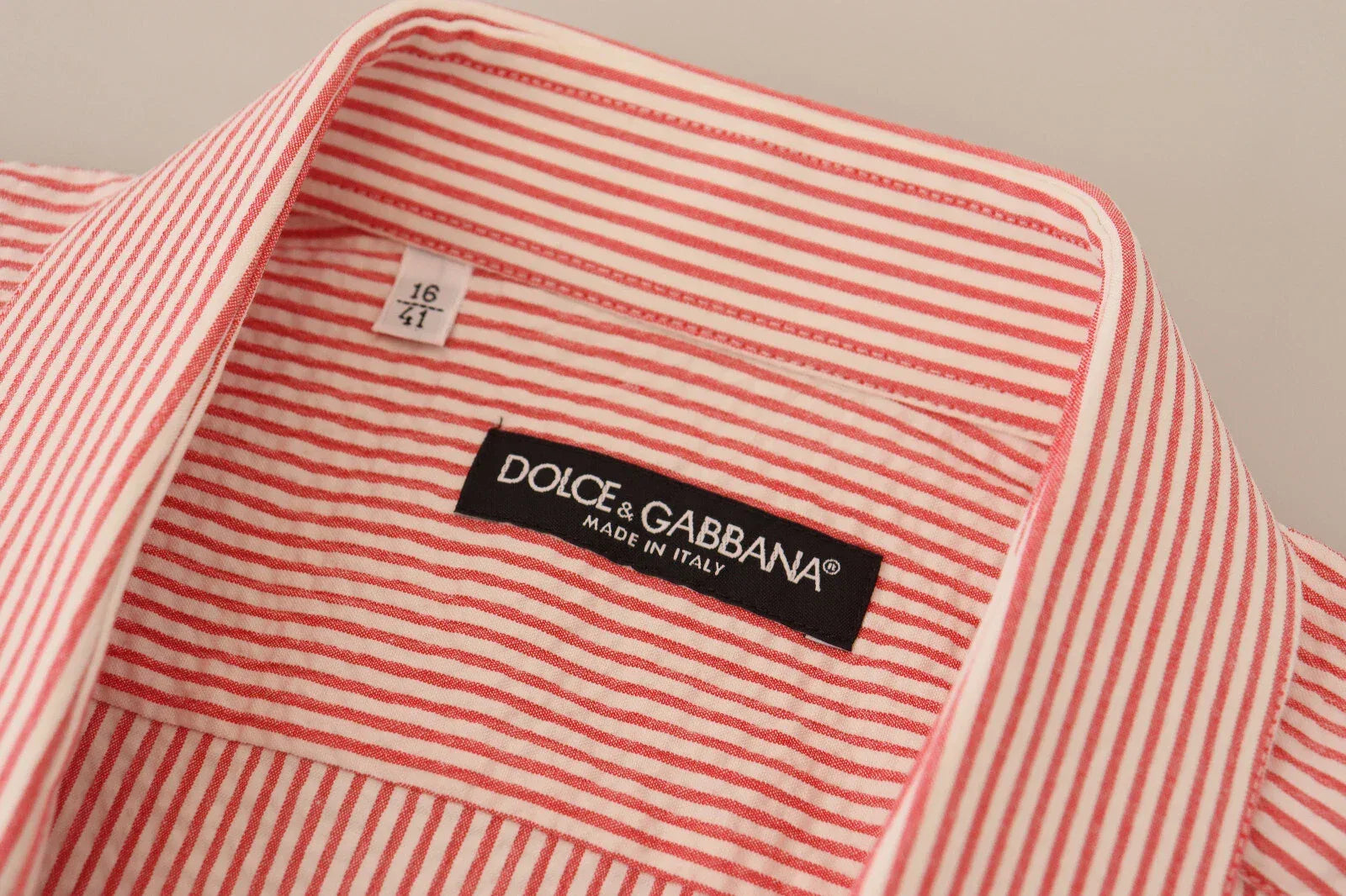 Dolce & Gabbana Red White Striped Cotton Short Sleeve Shirt - Zeiniez
