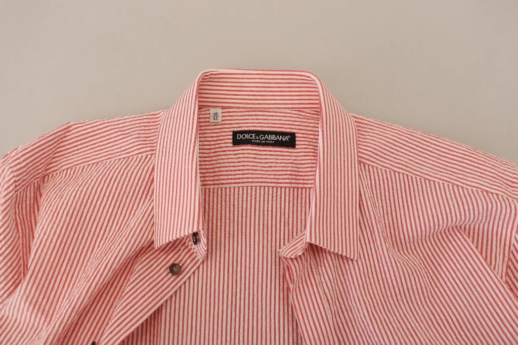 Dolce & Gabbana Red White Striped Cotton Short Sleeve Shirt - Zeiniez