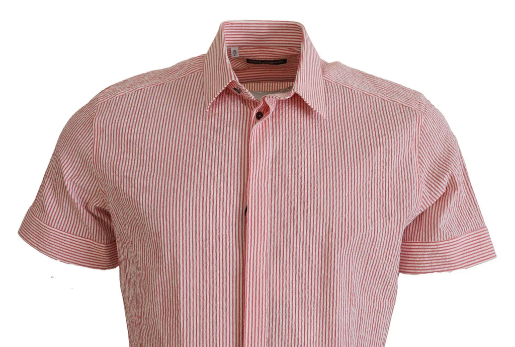 Dolce & Gabbana Red White Striped Cotton Short Sleeve Shirt - Zeiniez