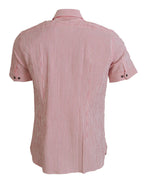 Dolce & Gabbana Red White Striped Cotton Short Sleeve Shirt - Zeiniez