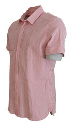 Dolce & Gabbana Red White Striped Cotton Short Sleeve Shirt - Zeiniez