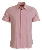 Dolce & Gabbana Red White Striped Cotton Short Sleeve Shirt - Zeiniez