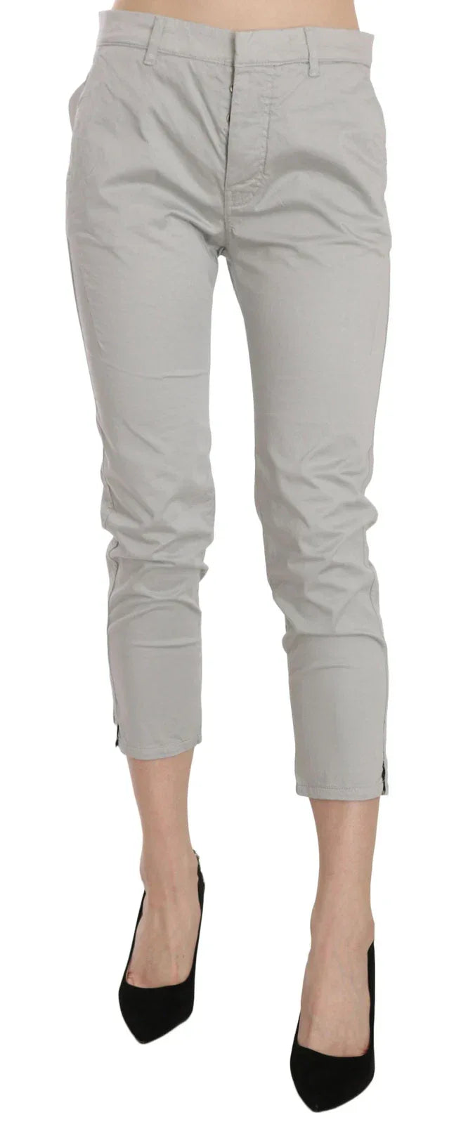 Jucca Cotton Gray High Waist Skinny Cropped Trousers Pants - Zeiniez