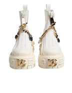 Dolce & Gabbana White Leather Rubber Logo Ankle Boots Shoes - Zeiniez