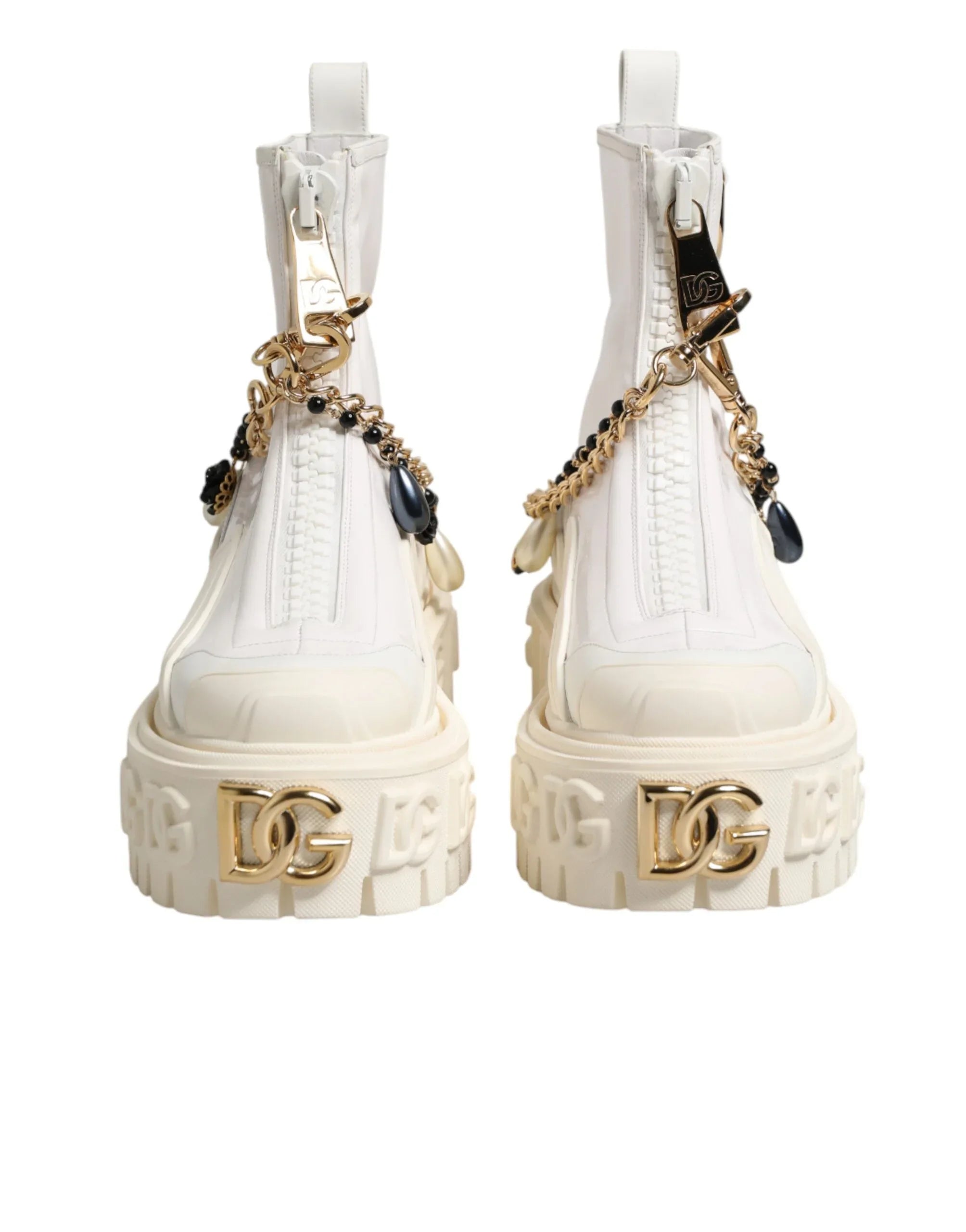 Dolce & Gabbana White Leather Rubber Logo Ankle Boots Shoes - Zeiniez