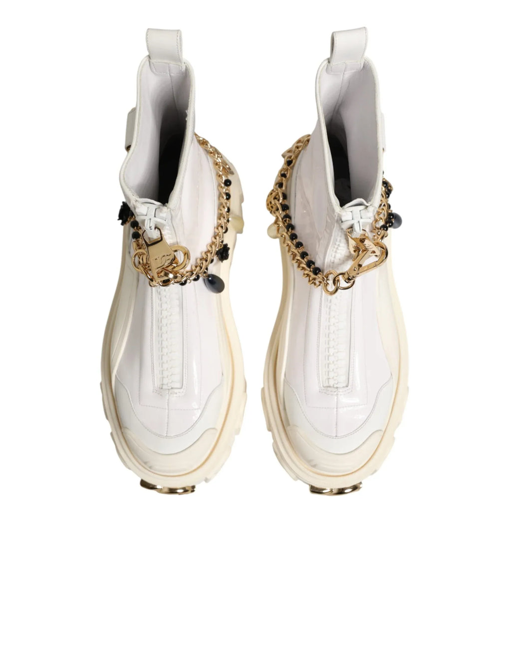 Dolce & Gabbana White Leather Rubber Logo Ankle Boots Shoes - Zeiniez