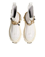 Dolce & Gabbana White Leather Rubber Logo Ankle Boots Shoes - Zeiniez