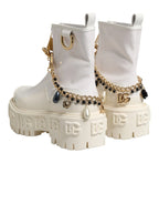 Dolce & Gabbana White Leather Rubber Logo Ankle Boots Shoes - Zeiniez