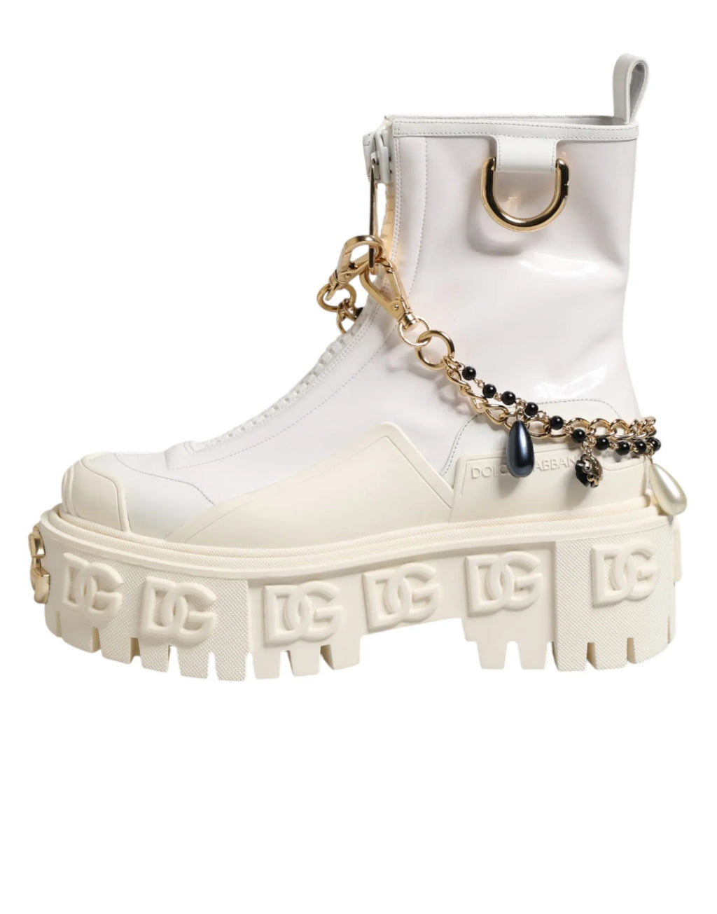 Dolce & Gabbana White Leather Rubber Logo Ankle Boots Shoes - Zeiniez