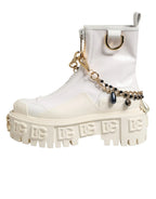 Dolce & Gabbana White Leather Rubber Logo Ankle Boots Shoes - Zeiniez