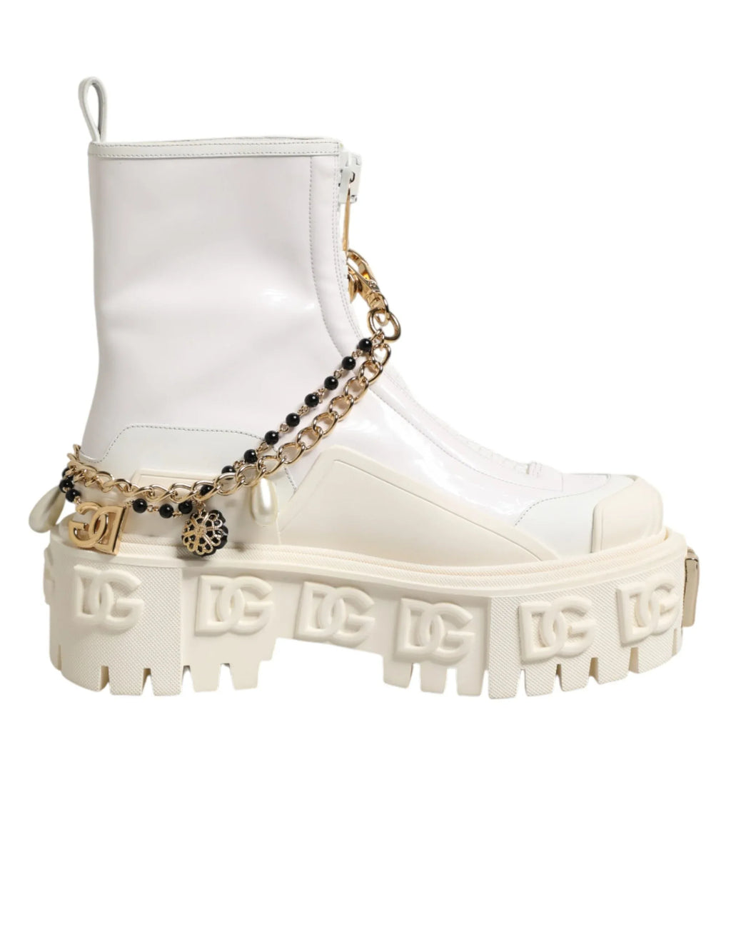 Dolce & Gabbana White Leather Rubber Logo Ankle Boots Shoes - Zeiniez