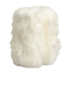 Dolce & Gabbana White Fur Pointed Knee High Stiletto Boots Shoes - Zeiniez