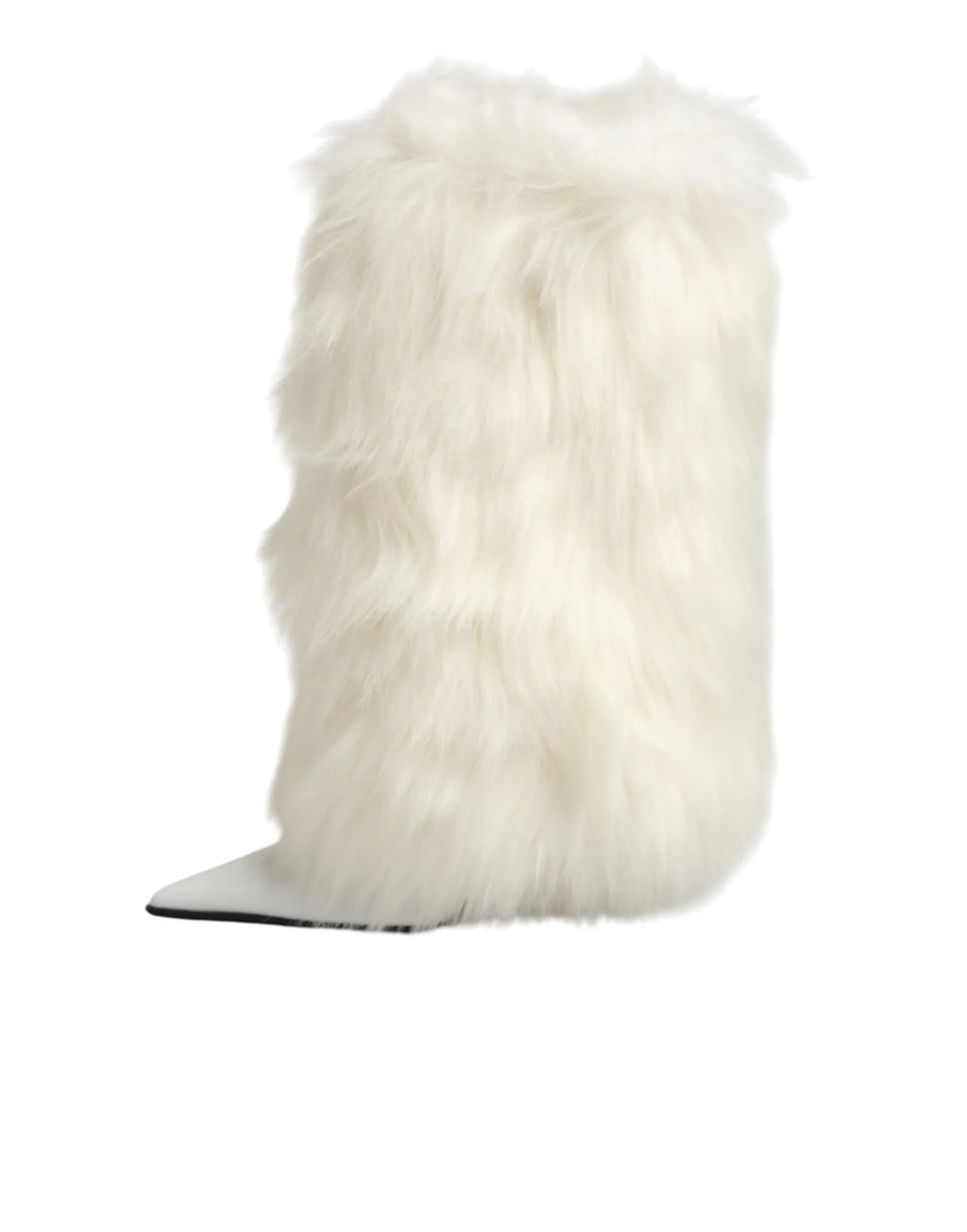 Dolce & Gabbana White Fur Pointed Knee High Stiletto Boots Shoes - Zeiniez