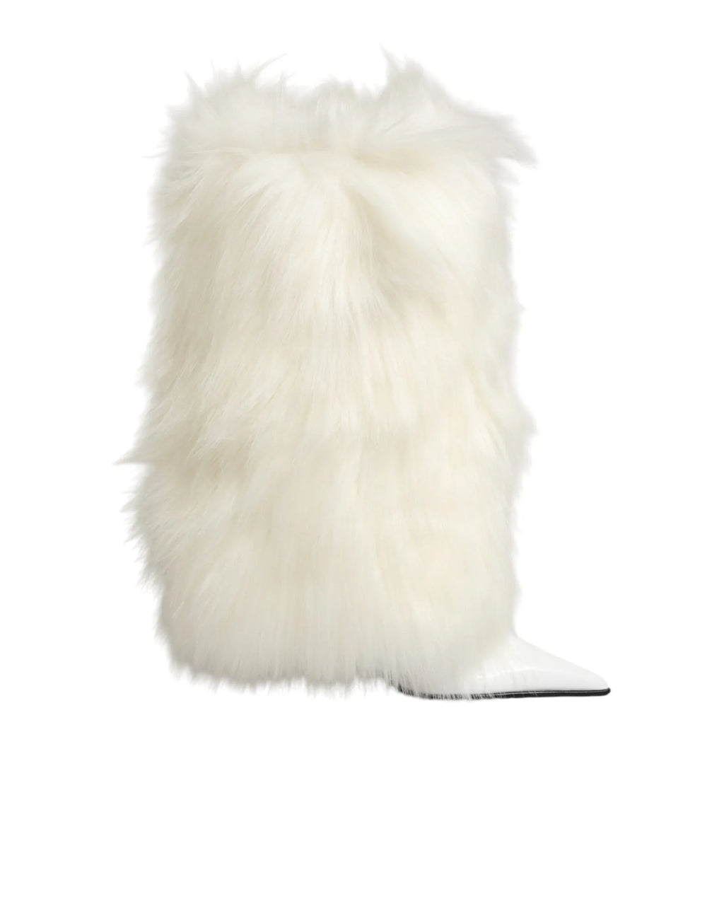 Dolce & Gabbana White Fur Pointed Knee High Stiletto Boots Shoes - Zeiniez