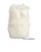 Dolce & Gabbana White Fur Pointed Knee High Stiletto Boots Shoes - Zeiniez