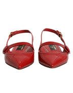 Dolce & Gabbana Red Leather Slingback Flats Sandals Shoes - Zeiniez