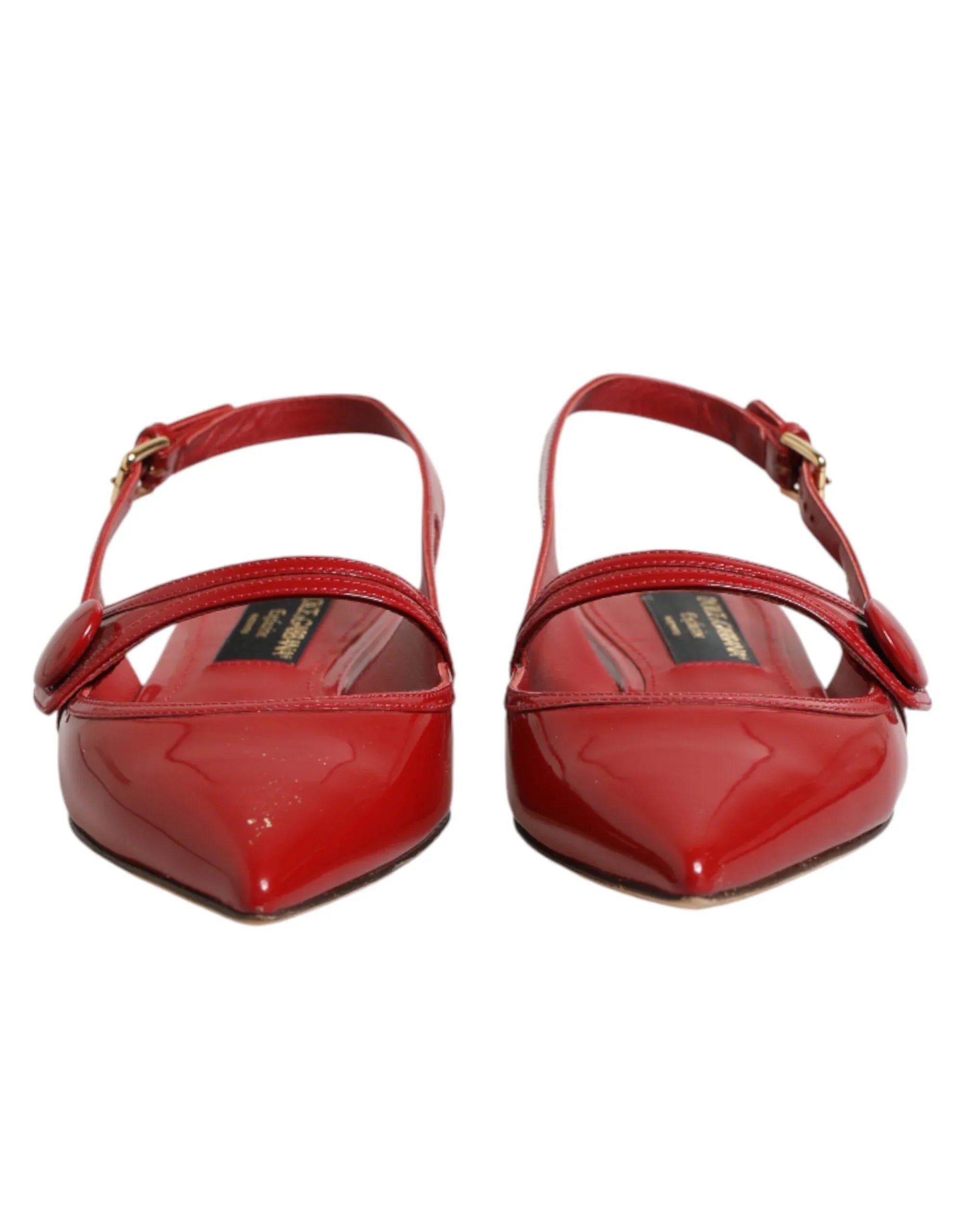 Dolce & Gabbana Red Leather Slingback Flats Sandals Shoes - Zeiniez