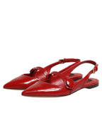 Dolce & Gabbana Red Leather Slingback Flats Sandals Shoes - Zeiniez