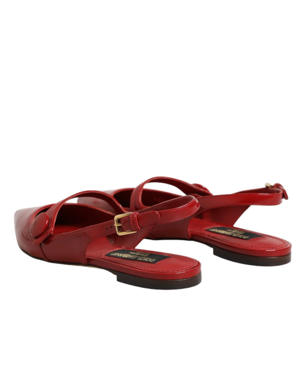 Dolce & Gabbana Red Leather Slingback Flats Sandals Shoes - Zeiniez