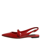 Dolce & Gabbana Red Leather Slingback Flats Sandals Shoes - Zeiniez