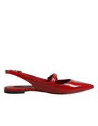 Dolce & Gabbana Red Leather Slingback Flats Sandals Shoes - Zeiniez