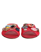 Dolce & Gabbana Red Embellished Flats Slip On Sandals Shoes - Zeiniez