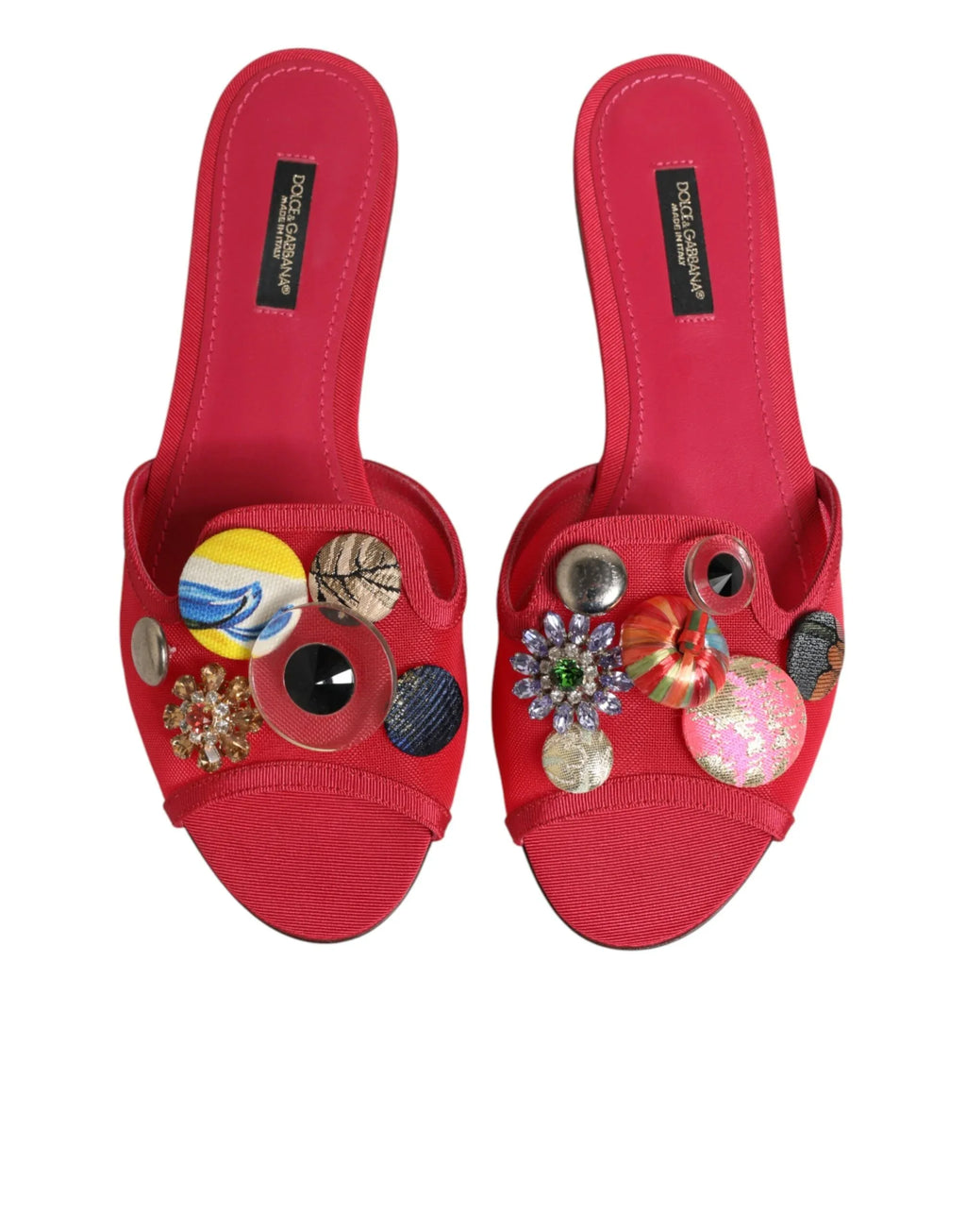 Dolce & Gabbana Red Embellished Flats Slip On Sandals Shoes - Zeiniez