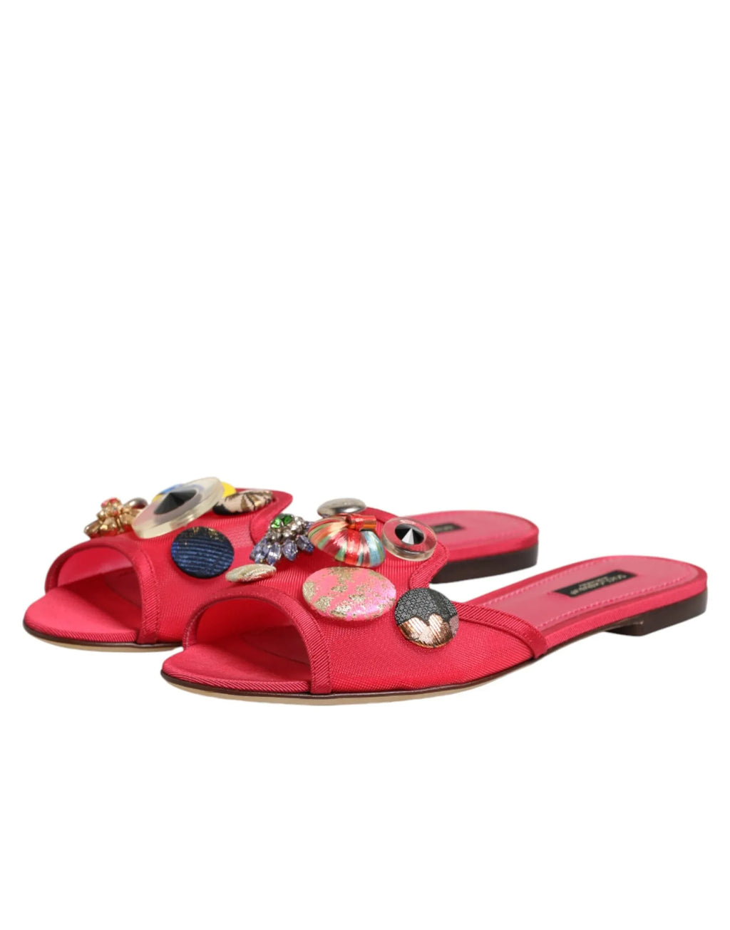 Dolce & Gabbana Red Embellished Flats Slip On Sandals Shoes - Zeiniez