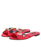 Dolce & Gabbana Red Embellished Flats Slip On Sandals Shoes - Zeiniez
