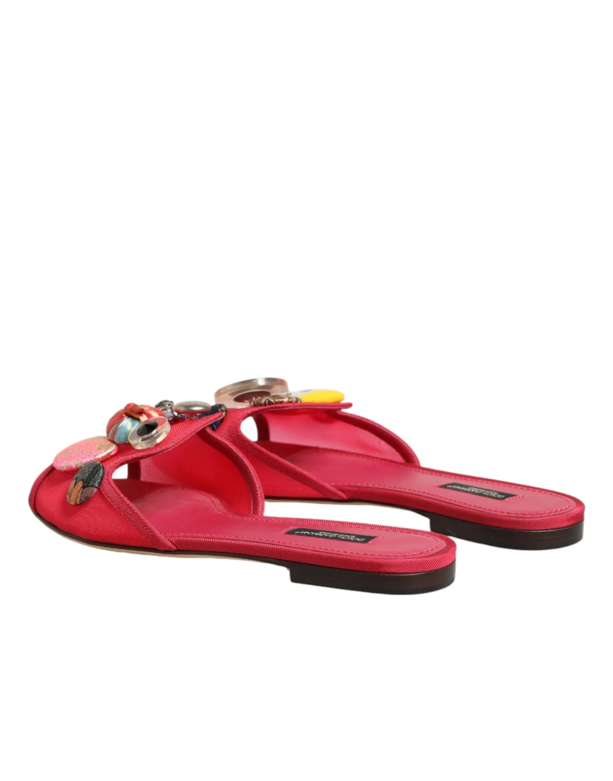 Dolce & Gabbana Red Embellished Flats Slip On Sandals Shoes - Zeiniez
