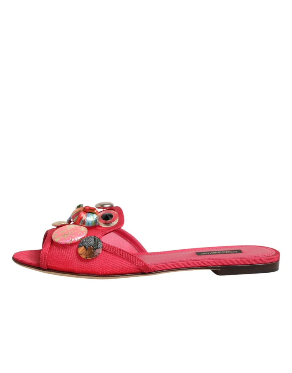Dolce & Gabbana Red Embellished Flats Slip On Sandals Shoes - Zeiniez