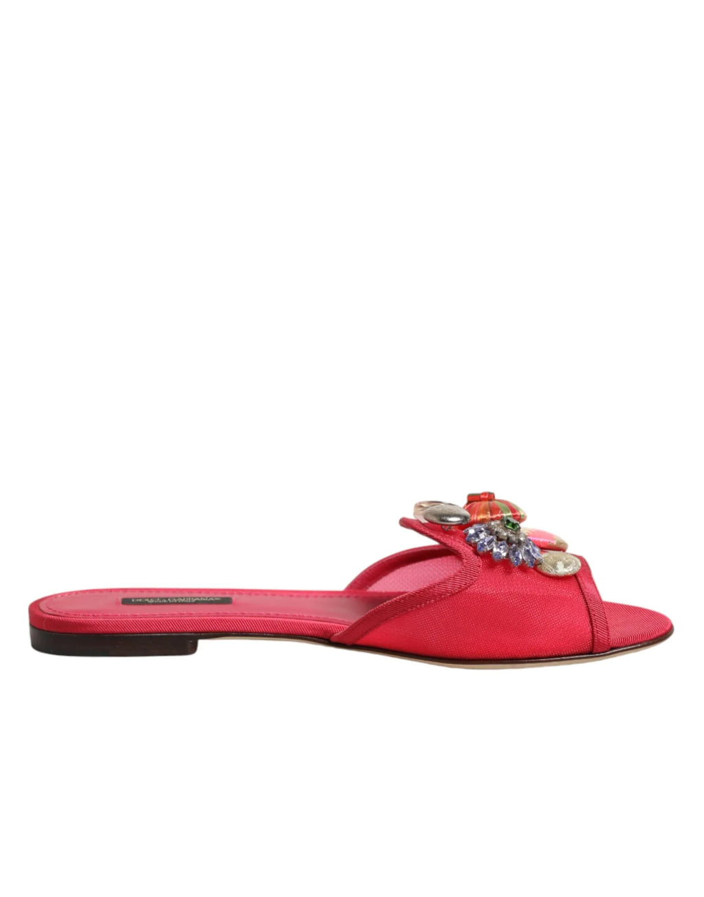 Dolce & Gabbana Red Embellished Flats Slip On Sandals Shoes - Zeiniez