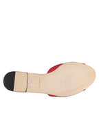 Dolce & Gabbana Red Embellished Flats Slip On Sandals Shoes - Zeiniez