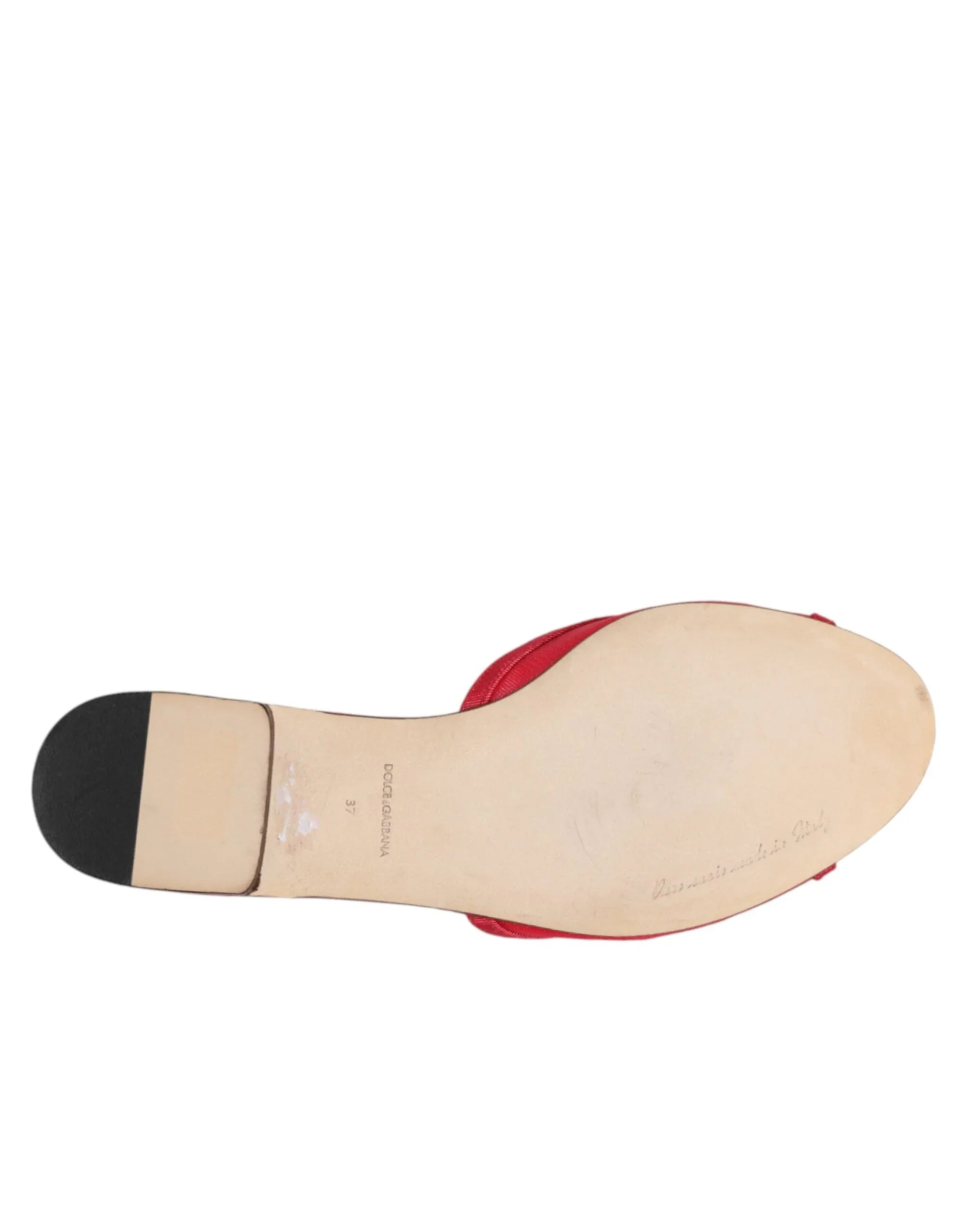 Dolce & Gabbana Red Embellished Flats Slip On Sandals Shoes - Zeiniez