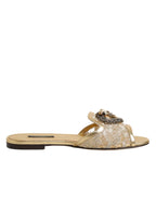Dolce & Gabbana Gold Devotion Lace Flats Slip On Sandals Shoes - Zeiniez