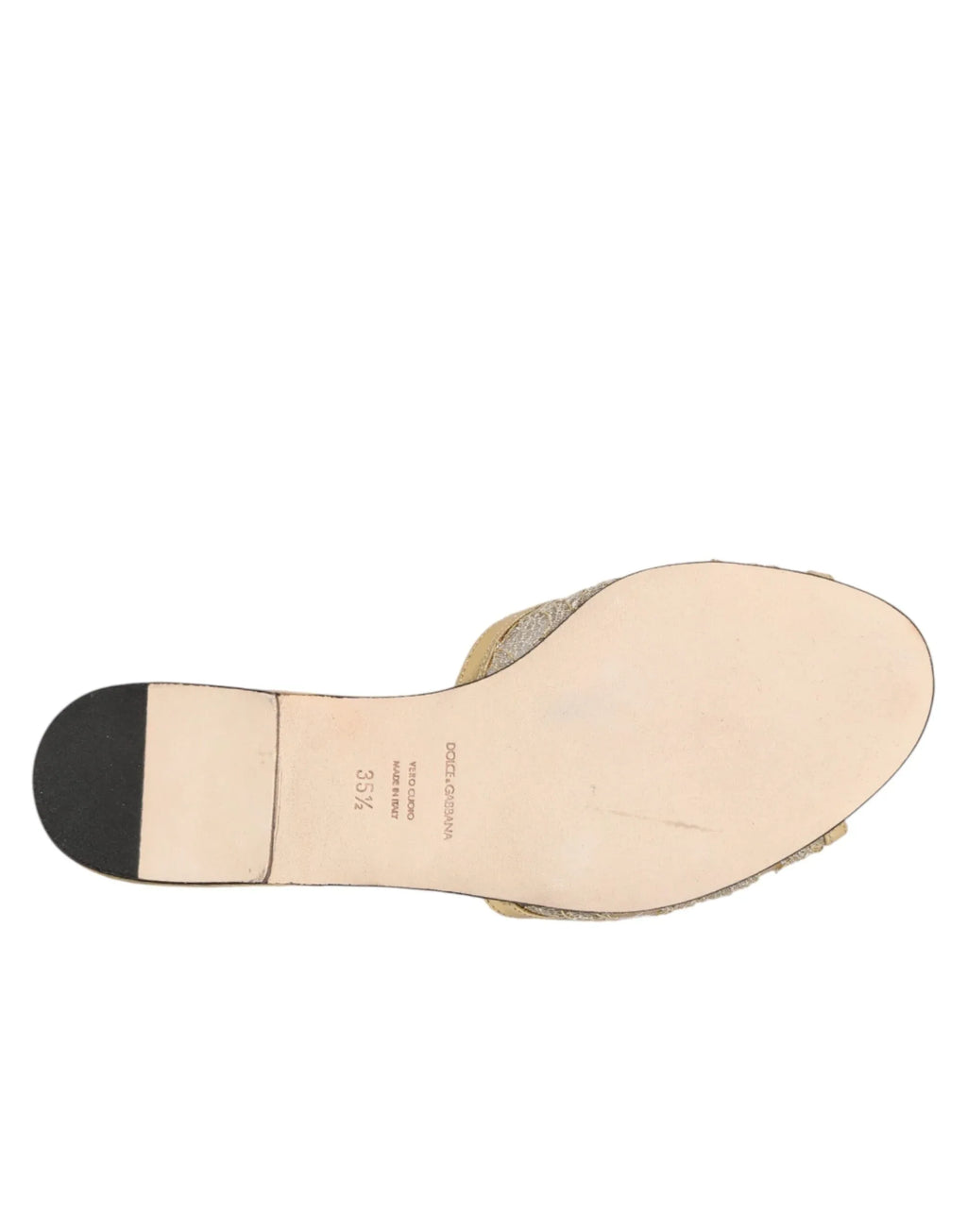 Dolce & Gabbana Gold Devotion Lace Flats Slip On Sandals Shoes - Zeiniez