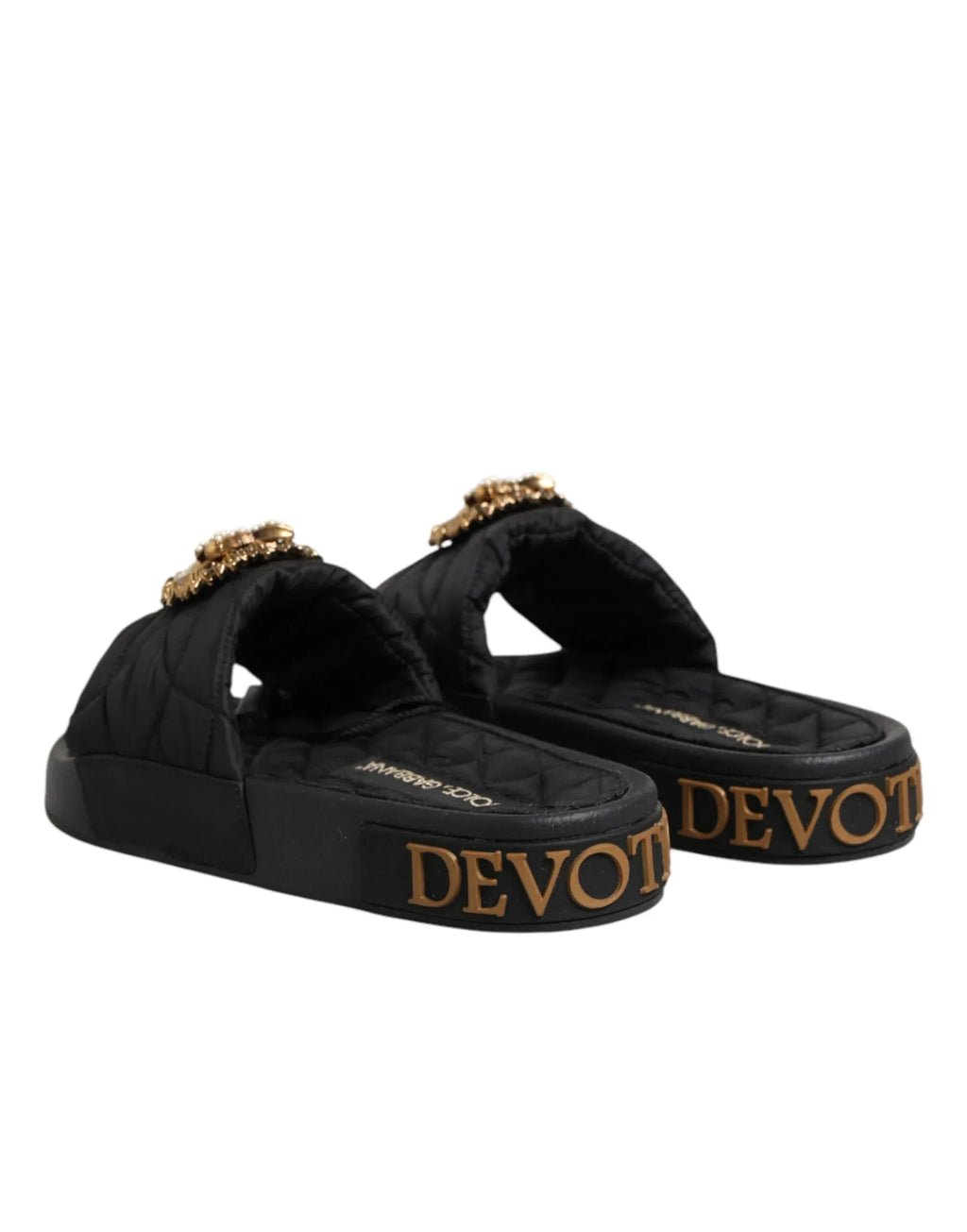 Dolce & Gabbana Black Devotion Matelassé Leather Slides Shoes - Zeiniez
