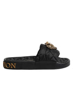 Dolce & Gabbana Black Devotion Matelassé Leather Slides Shoes - Zeiniez