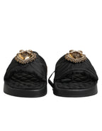 Dolce & Gabbana Black Devotion Matelassé Leather Slides Shoes - Zeiniez