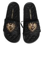 Dolce & Gabbana Black Devotion Matelassé Leather Slides Shoes - Zeiniez