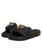 Dolce & Gabbana Black Devotion Matelassé Leather Slides Shoes - Zeiniez
