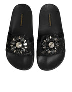 Dolce & Gabbana Black Devotion Matelassé Leather Slides Shoes - Zeiniez