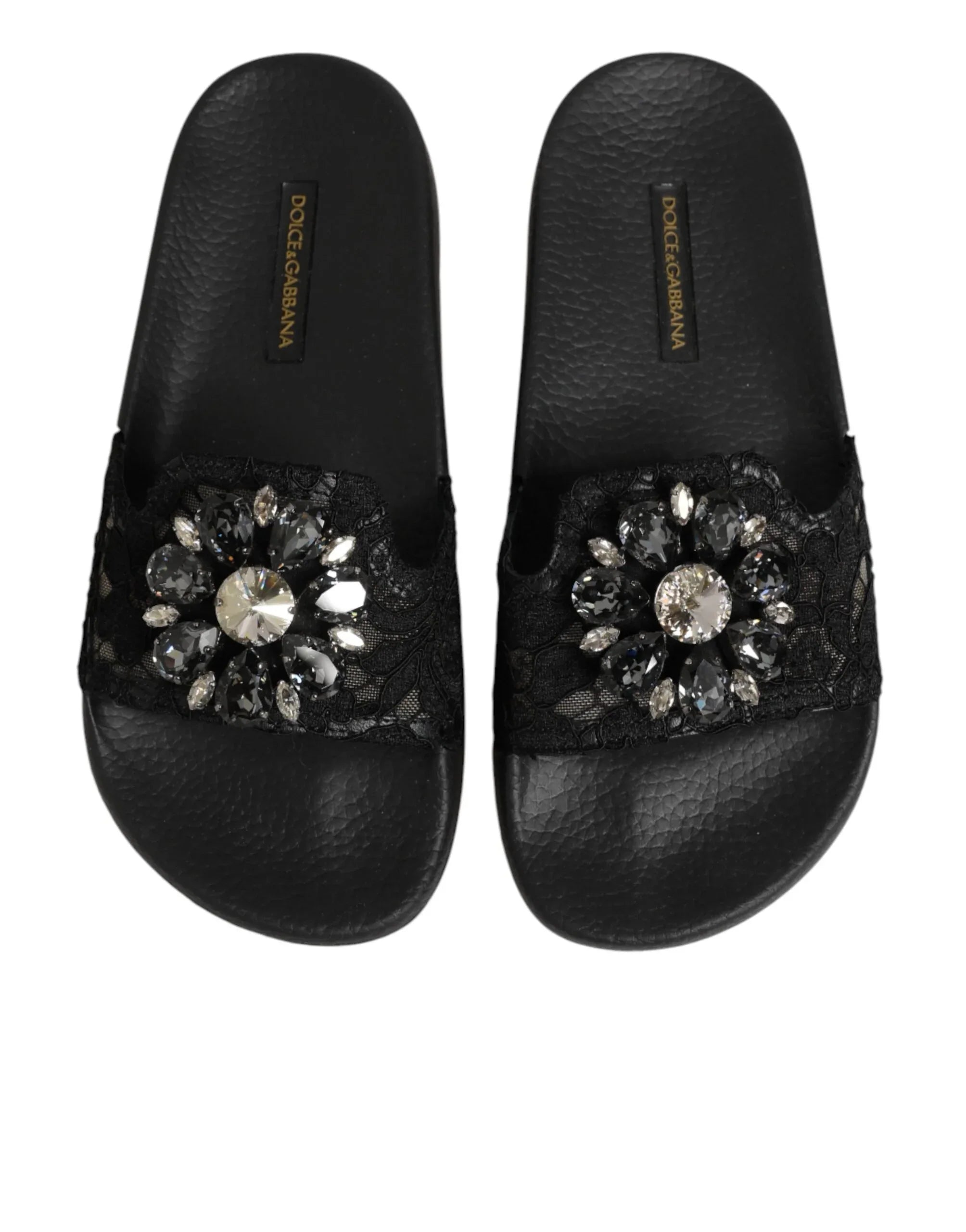 Dolce & Gabbana Black Devotion Matelassé Leather Slides Shoes - Zeiniez