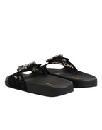 Dolce & Gabbana Black Devotion Matelassé Leather Slides Shoes - Zeiniez