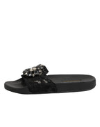 Dolce & Gabbana Black Devotion Matelassé Leather Slides Shoes - Zeiniez