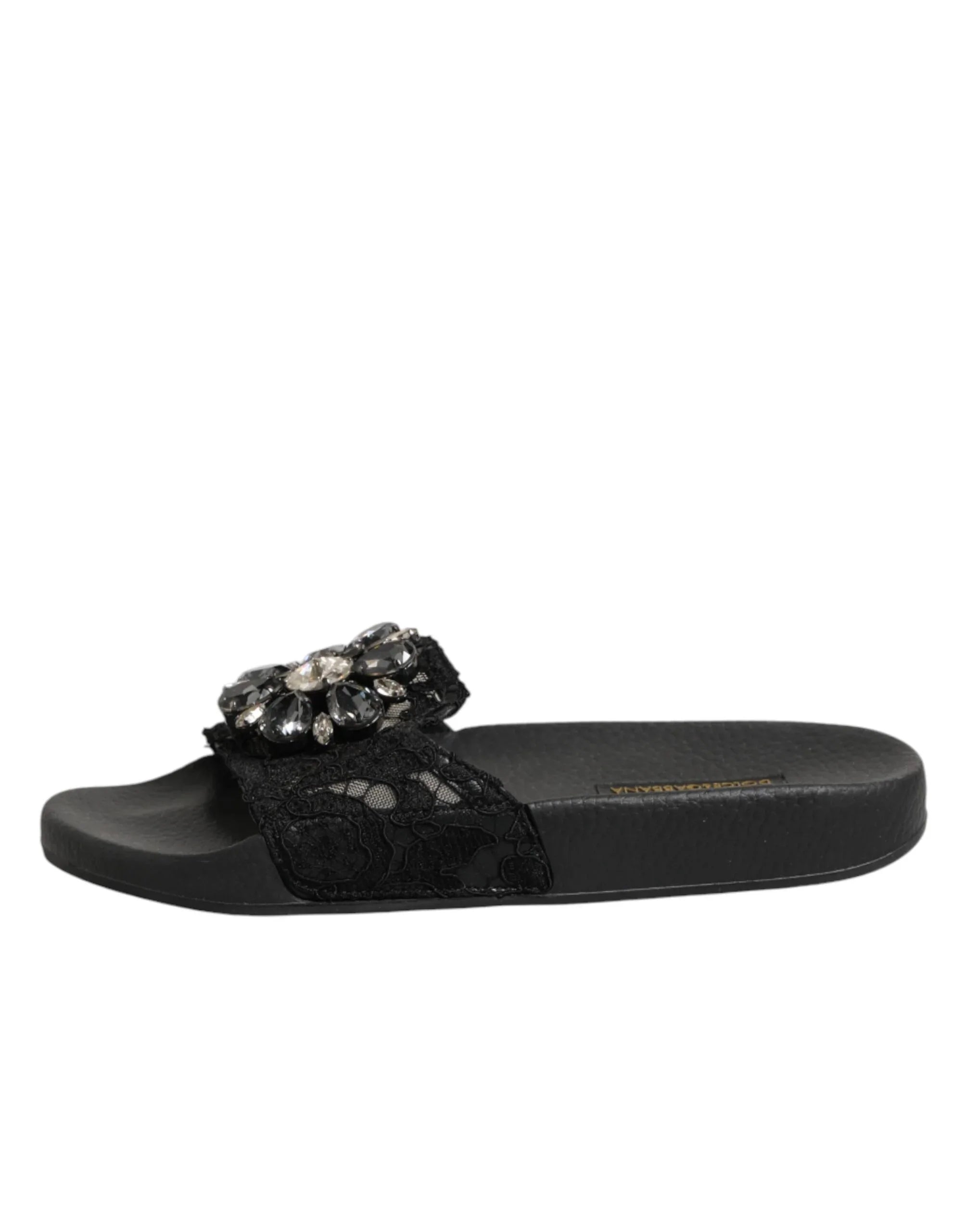Dolce & Gabbana Black Devotion Matelassé Leather Slides Shoes - Zeiniez