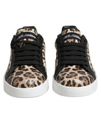 Dolce & Gabbana Brown Leather Leopard Low Top Sneakers Shoes - Zeiniez