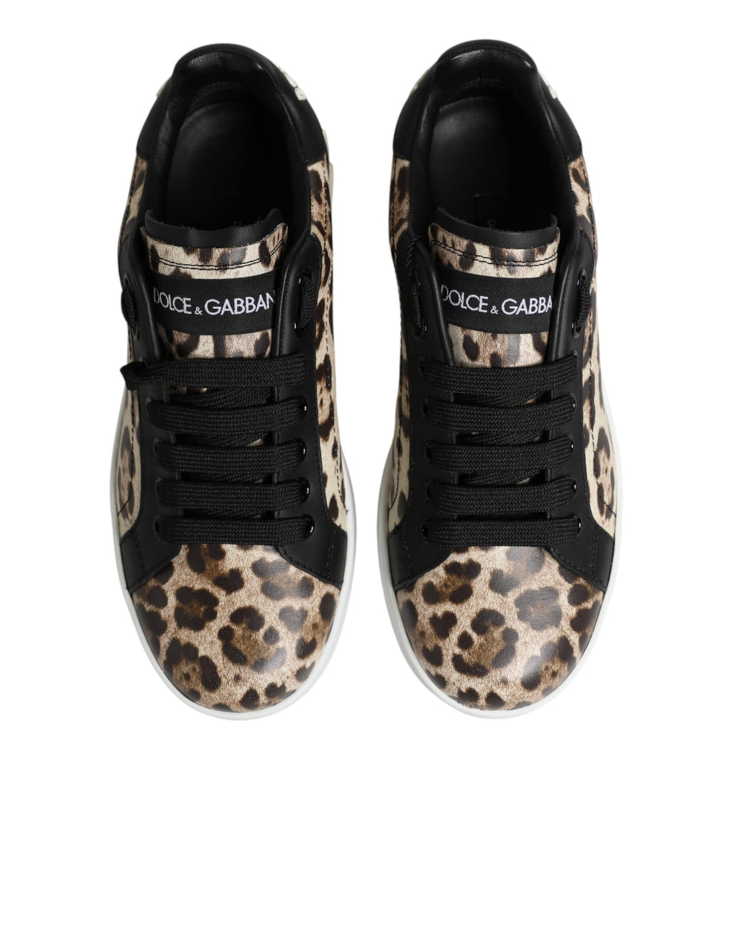 Dolce & Gabbana Brown Leather Leopard Low Top Sneakers Shoes - Zeiniez